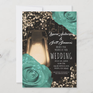 Invitation Lanterne Rustique Lumineuse Roses Vert Menthe Mari