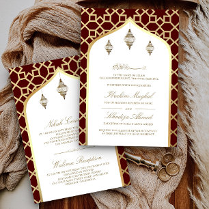 Invitation Lanterne Suspendue Marron Or Mariage Musulman