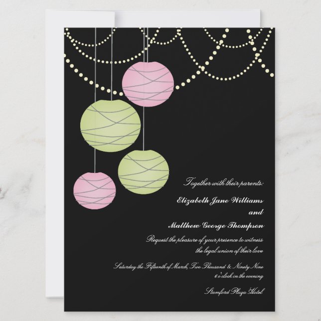 Invitation lanternes de Livre vert rose et de 6x8 épousant (Devant)