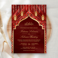 Lanternes d'or Maroon Rideau rouge Mariage musulma