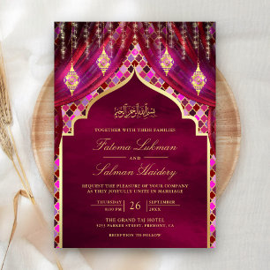 Invitation Lanternes d'or Rideau rose magenta Mariage musulma