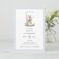 Lapin à l'aquarelle bleu Gingham garçon 1er Annive