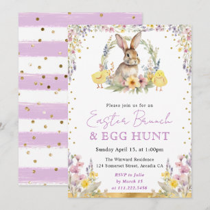 Invitation Lapin à l'aquarelle et fleurs printanières de Pâqu