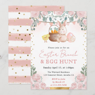 Invitation Lapin aquarelle et fleurs printanières de Pâques