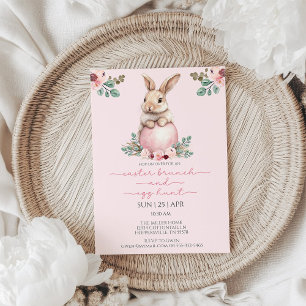 Invitation Lapin aquarelle floral Pâques brunch et chasse aux