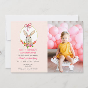 Invitation Lapin aquarelle pour un 1er anniversaire avec phot