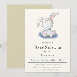 Invitation Lapin avec Cravate Bleu Bow Baby shower garçon