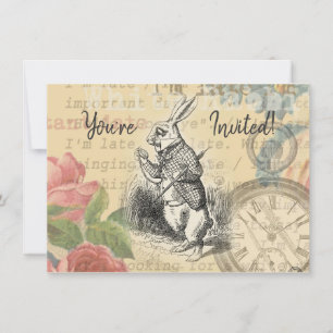 Invitation Lapin Blanc Aventures d'Alice au Pays des Merveill