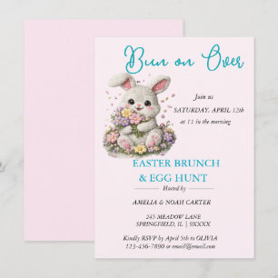 Invitation Lapin brodé PÂQUES BRUNCH & CHASSE
