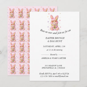 Invitation Lapin brodé Pâques BRUNCH & CHASSE