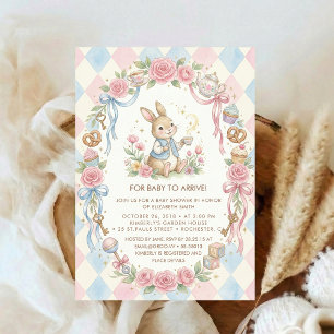 Invitation Lapin Coquette Baby Shower Fleur Rose Pâle