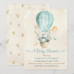 Invitation Lapin dans le Baby shower à air chaud bleu Turquoi