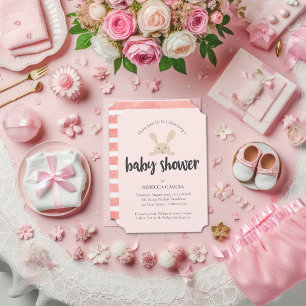 Invitation Lapin de Baby Shower Bébé Fille Rose