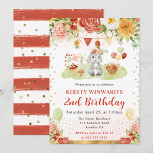Invitation Lapin de bois à l'aquarelle pour l'anniversaire de
