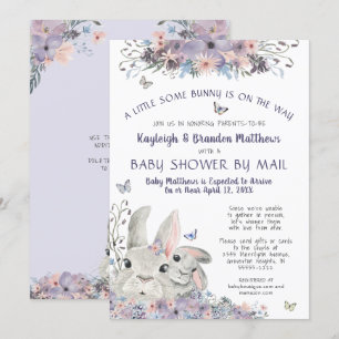 Invitation Lapin De Bois Floral Purple Baby shower Par Courri