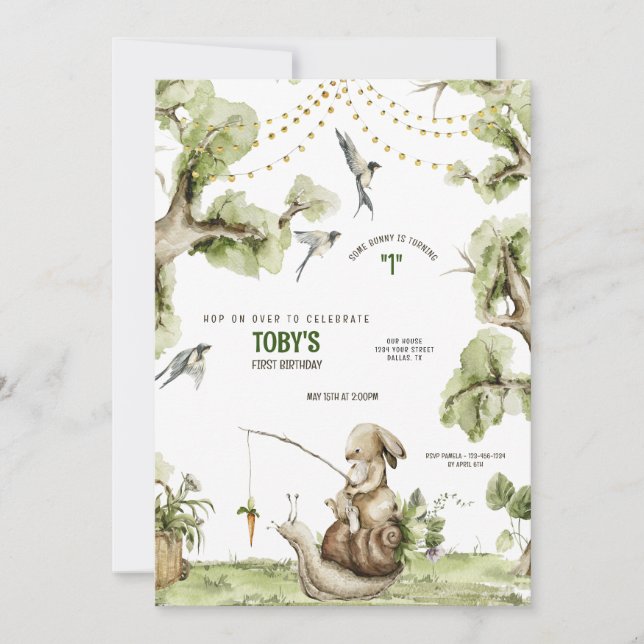 Invitation Lapin de bois lapin pêche fête d'anniversaire Invi (Devant)