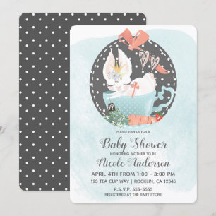 Invitation Lapin de bol à thé aquarelle Baby Shower