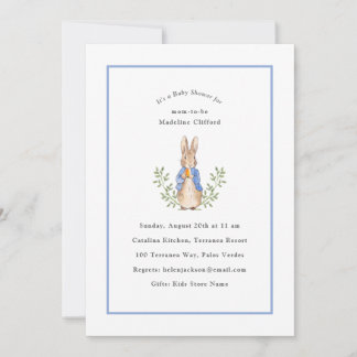 Invitation Lapin de conte de fées classique bleu Baby Shower 