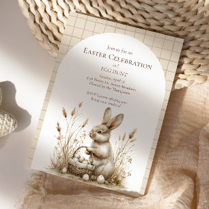 Invitation Lapin de fête de Pâques beige boho