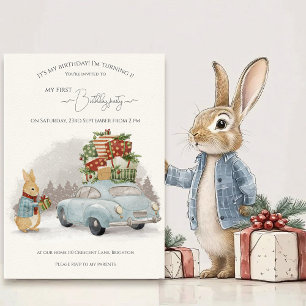 Invitation Lapin de Noël Pierre et voiture