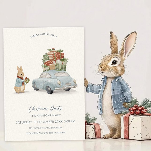Invitation Lapin de Noël Pierre et voiture (Créateur téléchargé)