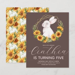 Invitation Lapin de Pâques aquarelle Fleurs de tournesol