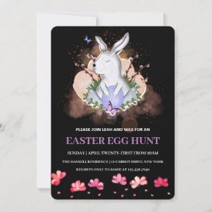 Invitation Lapin de Pâques, Brunch Floral Chasse aux Oeufs In