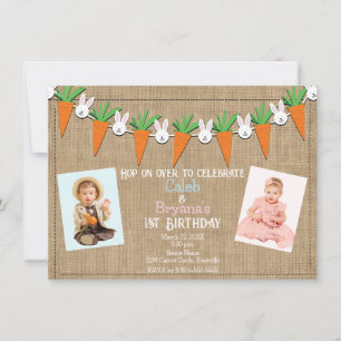 Invitation Lapin de Pâques Carottes Guirlande Fête d'annivers