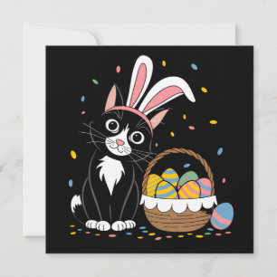 Invitation Lapin de Pâques Chat Noir Smoking Oreilles de Lapi