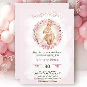 Invitation Lapin de Pâques Elégant Baby shower Floral Rose Fi