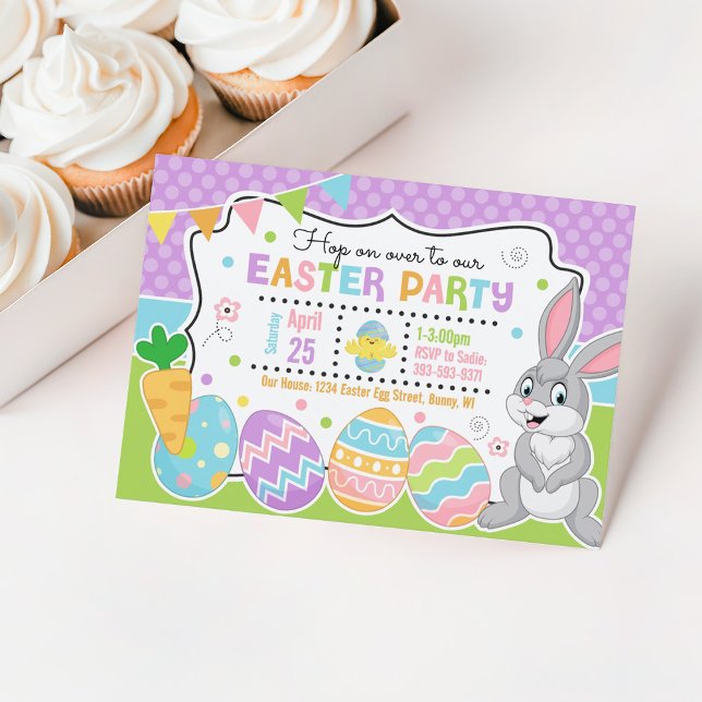 Invitation Lapin de Pâques Enfants (Easter bunny easter egg hunt invitation)