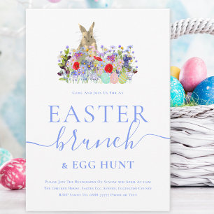 Invitation Lapin de Pâques et chasse aux œufs aux fleurs sauv