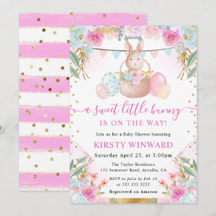 Invitation Lapin de Pâques et fleurs à l'aquarelle Baby Showe