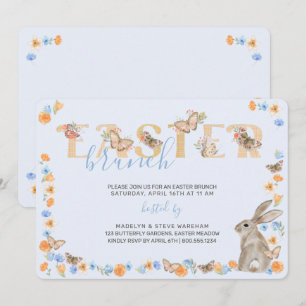 Invitation Lapin de Pâques et Papillon Délicieux Floral Brunc