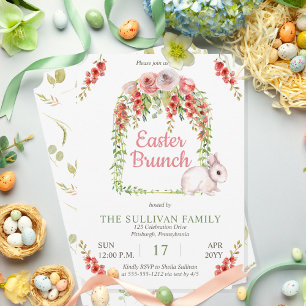 Invitation Lapin de Pâques Floral   Cadre de vignes
