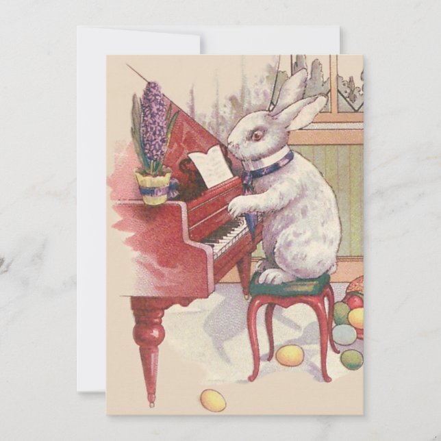 Invitation Lapin de Pâques Jouer Piano Hyacinth (Devant)