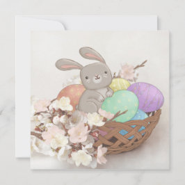 Invitation Lapin de Pâques, Oeufs de Pâques & Fleurs Illustra