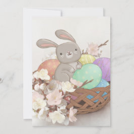 Invitation Lapin de Pâques, Oeufs de Pâques & Fleurs Illustra