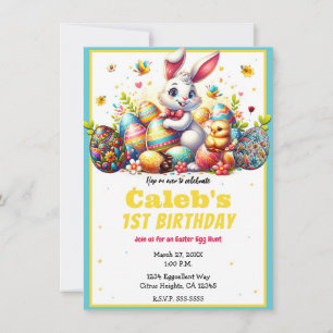 Invitation Lapin de Pâques & Œufs Fête d'anniversaire de 1 an
