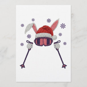 Invitation Lapin de ski en faux fil avec chapeau de Père Noël