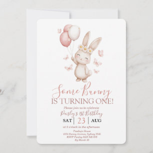 Invitation Lapin Douce Teinte Rose pour Premier Anniversaire