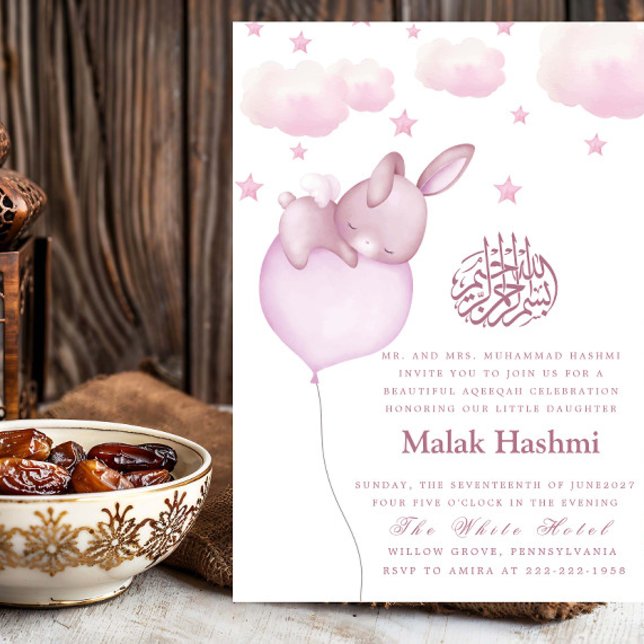 Invitation Lapin et étoile bébé fille islamique Aqiqa Aqeeqa (Créateur téléchargé)