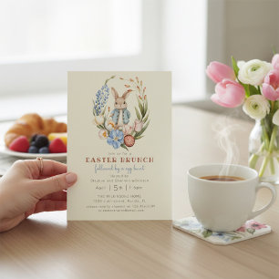 Invitation Lapin Fantaisiste Floral de Printemps Brunch de Pâ
