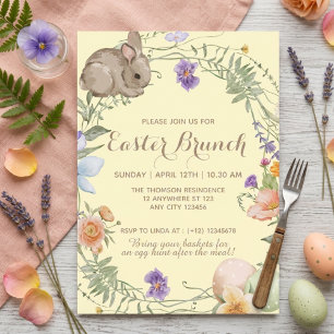 Invitation Lapin floral de printemps à l'aquarelle pour le br