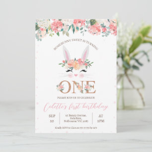 Invitation Lapin Floral Face Un Lapin 1er Anniversaire