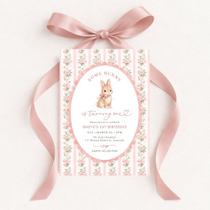 Invitation Lapin Floral Rose 1er Anniversaire