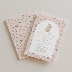 Invitation Lapin Floral Rose 1er Anniversaire