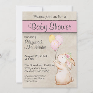 Invitation Lapin Lapin avec Baby shower Balloons