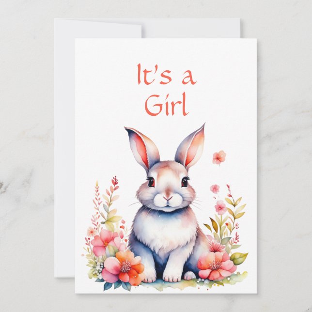 Invitation Lapin lapin dans le Baby shower de la fille Fleurs (Devant)