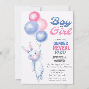 Invitation Lapin lapin et Baby shower de révélation du genre 